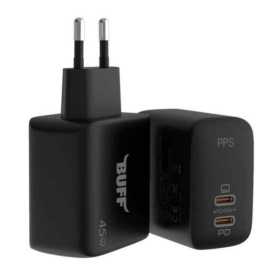 Buff 45W Hızlı Şarj Cihazı Dual PD Type-C – Siyah