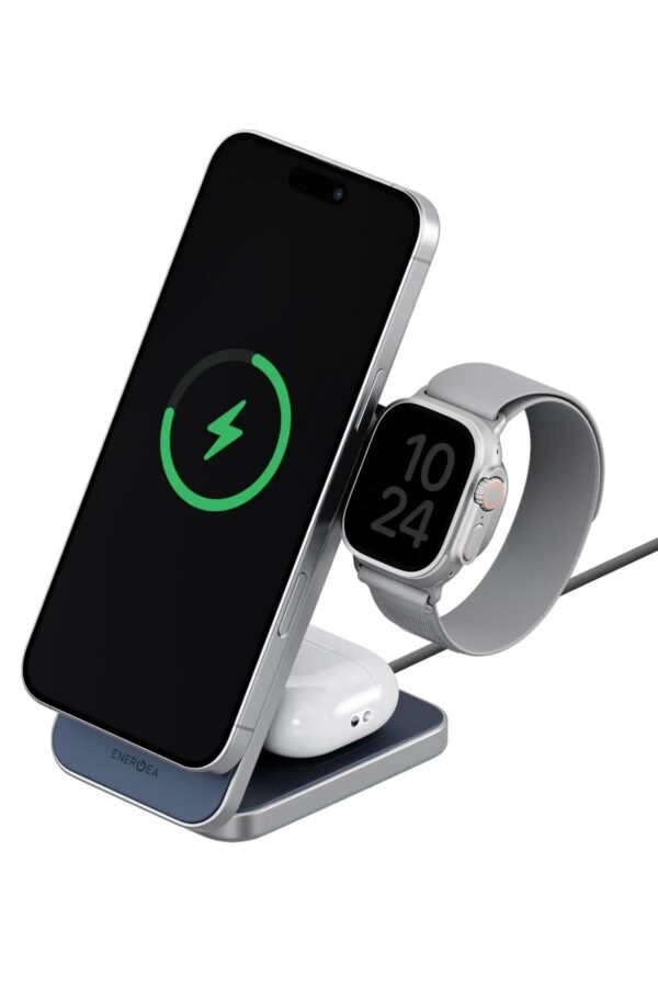 Energea MagTrio Plus 3in1 Qi2 15W Şarj Standı – Gri