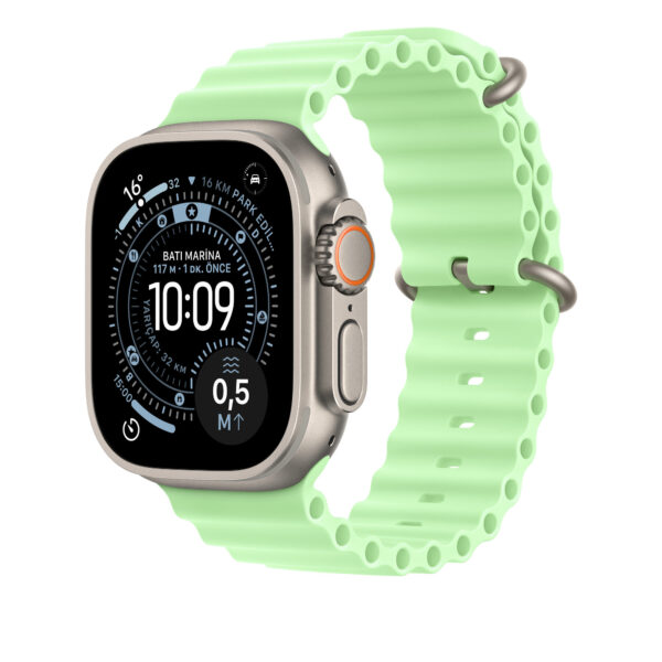 49 mm Neon Yeşil Ocean Kordon Kordon Uzatma Kiti – Natürel Titanyum