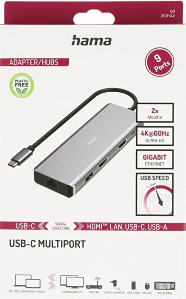 Hama USB-C Hub 9 Port 2x HDMI & USB-A & USB-C & LAN